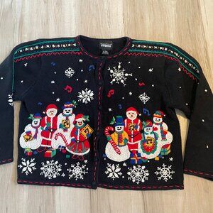 Designers originals studio ugly christmas sweater snowflake snowman santa Large